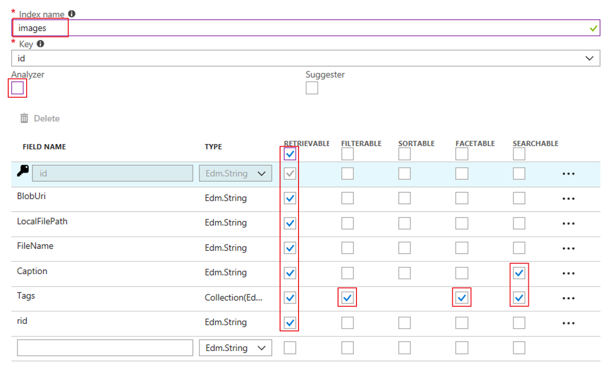 Configure Azure Search Index