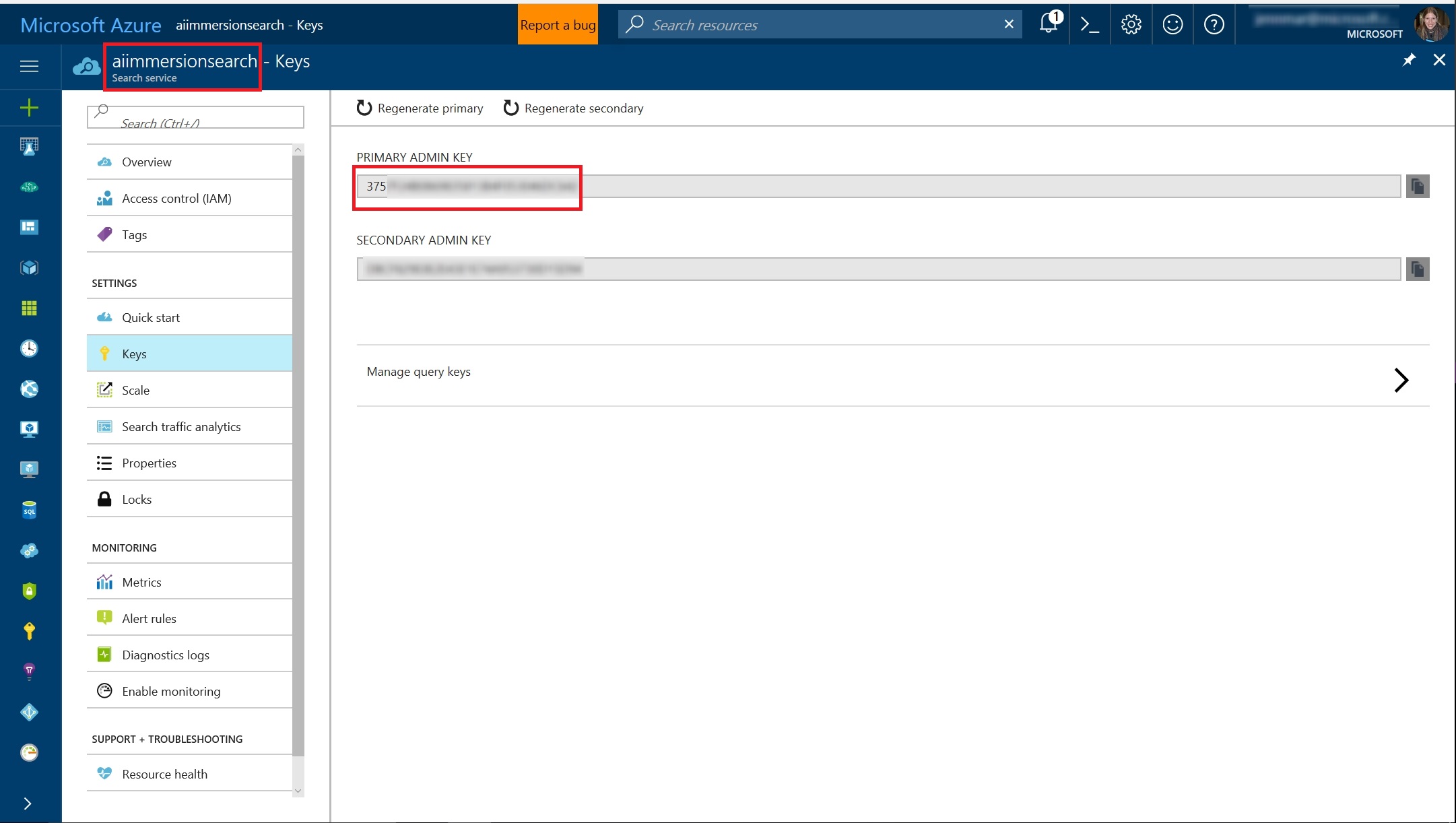 Azure Search Settings